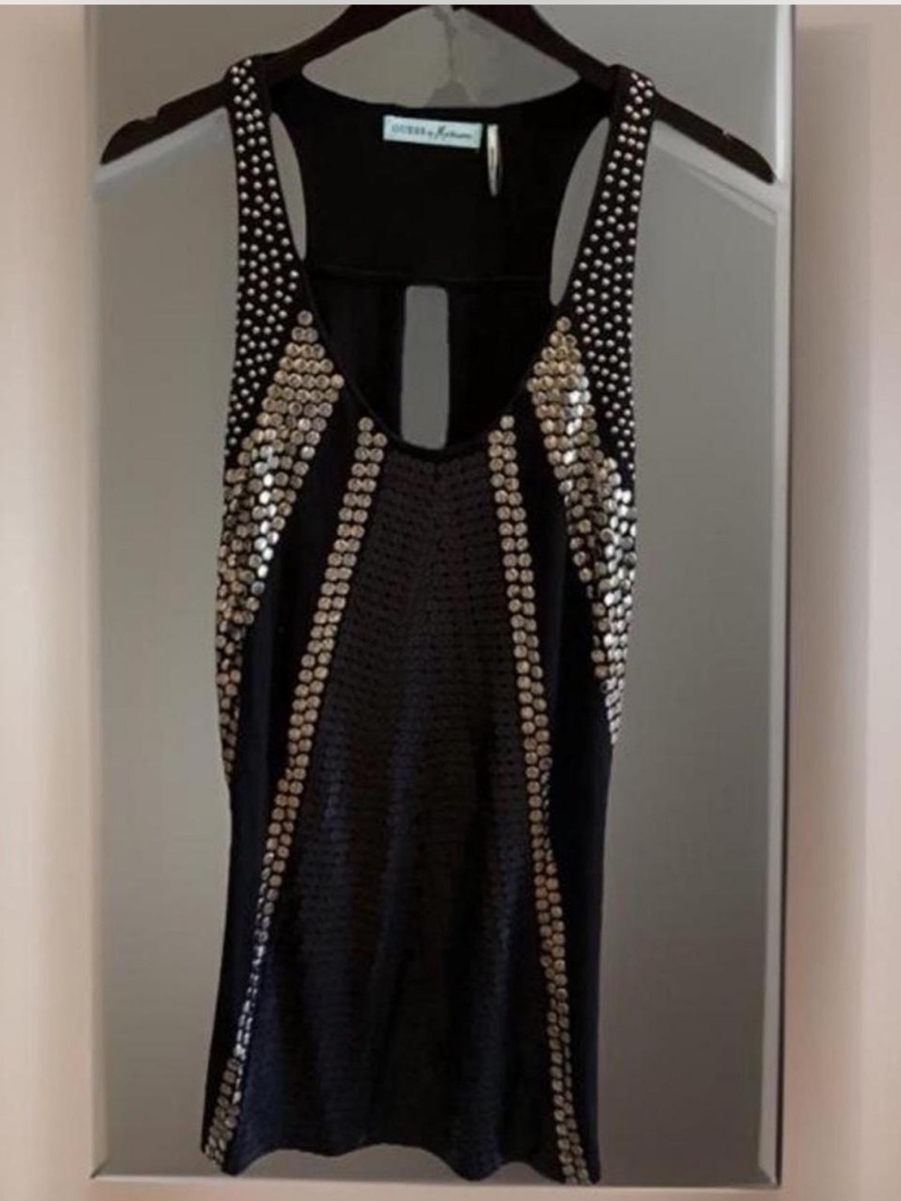 GUESS by Marciano Black Beaded Sequin Cutout Racerback Tunic/Mini Dress Large
